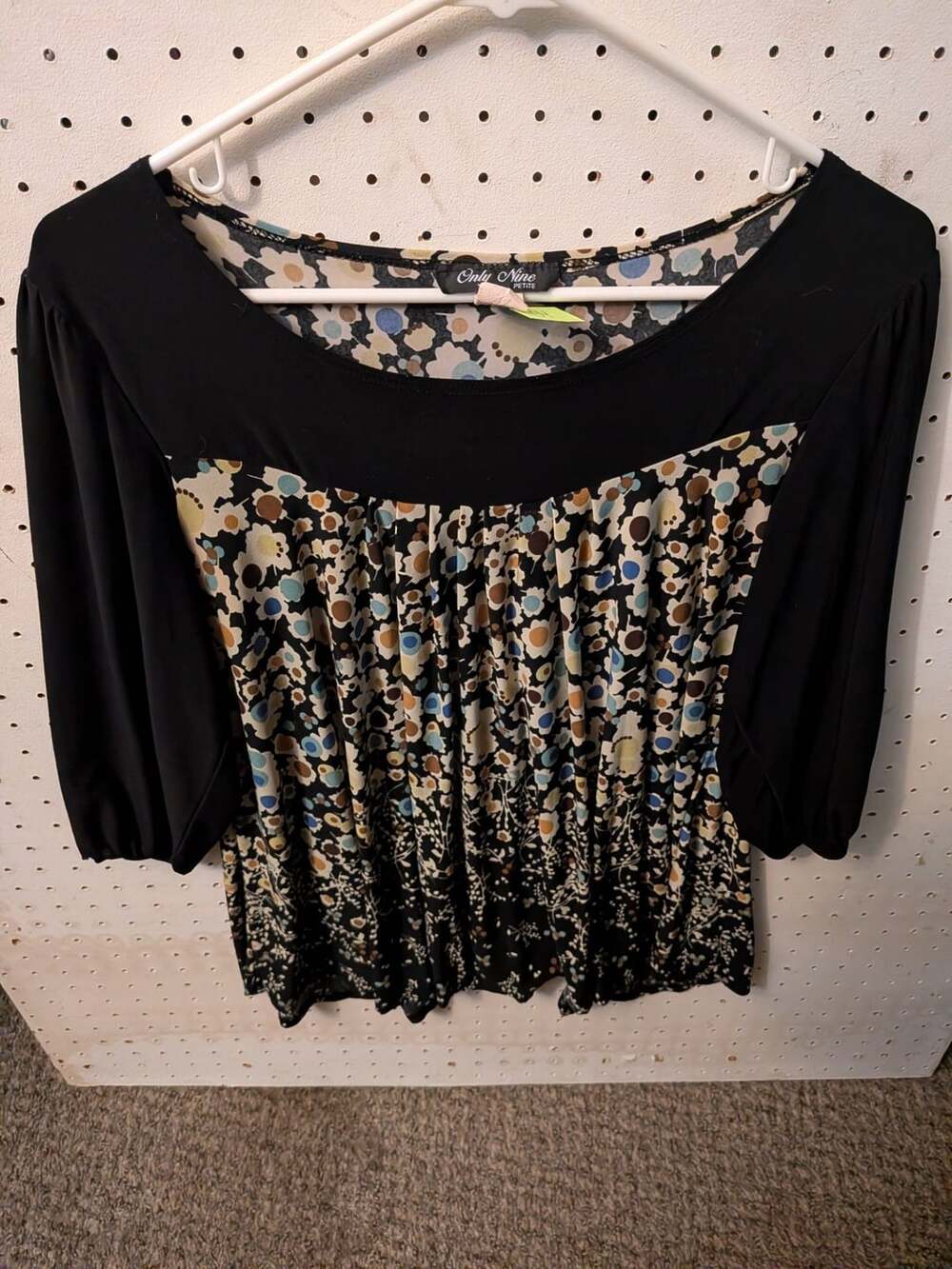 Only Nine Petite Floral Print Blouse with Black Puff Sleeves